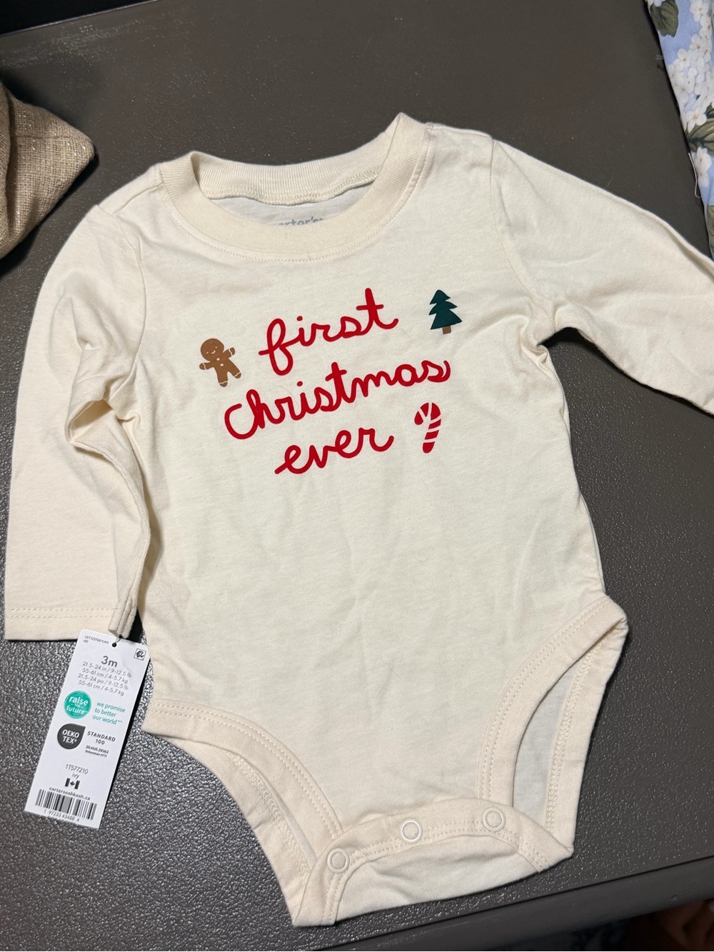 Carter's Cream Long-Sleeve 'First Christmas Ever' One-Piece